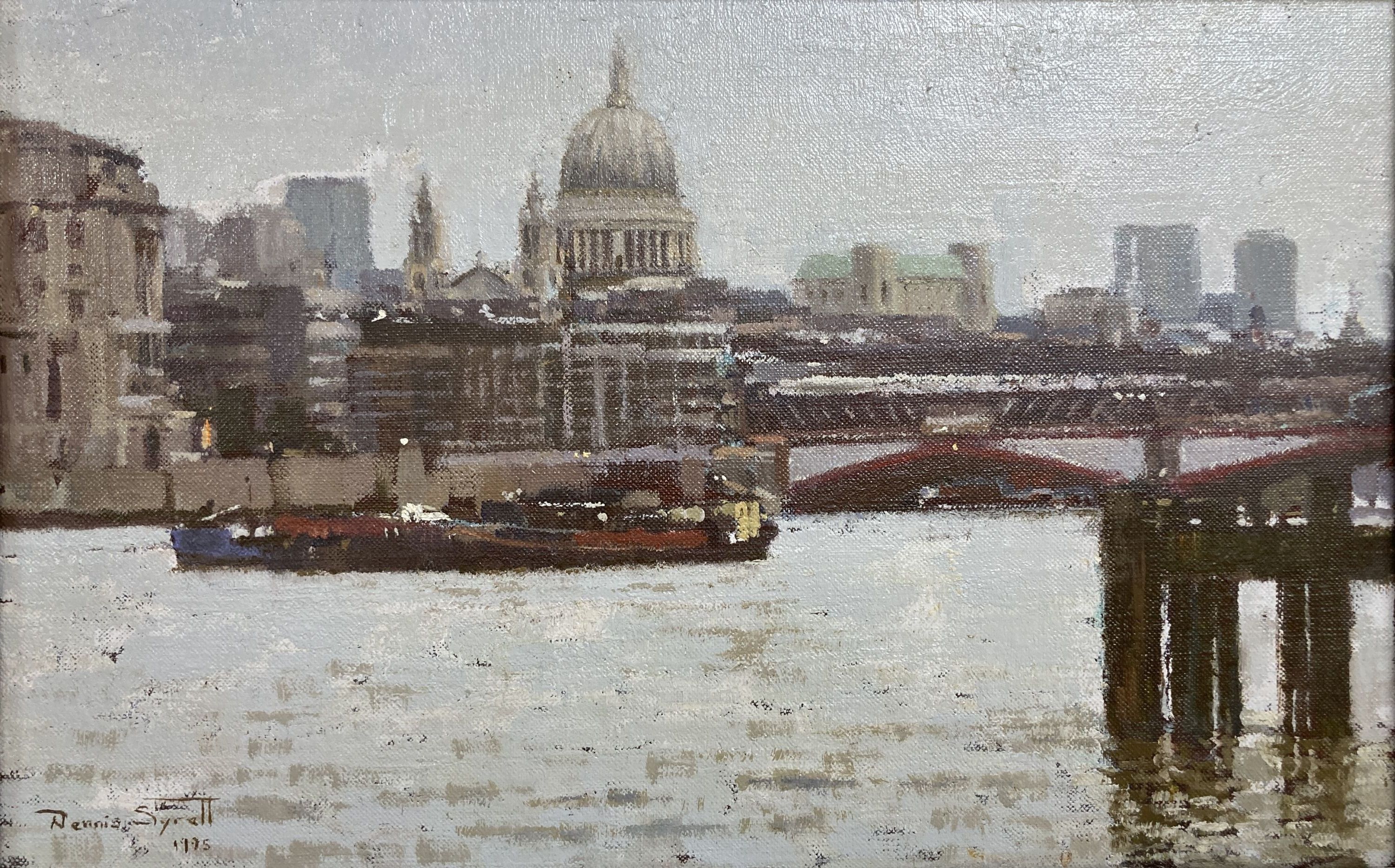 Dennis Syrett (b.1934), oil on canvas, St Pauls from Blackfriars, signed and dated 1995, 22 x 35cm